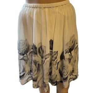 ELLE Mini Skirt Women XL Chiffon Plisse Pleated Ivory Black Floral Fairy Ballet